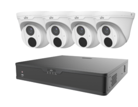 One 4-ch NVR and 4 x 4MP turret cameras with 1 TB hard drive installed